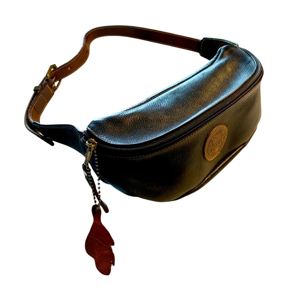 ROOTS Black Brown Leather Bum Bag